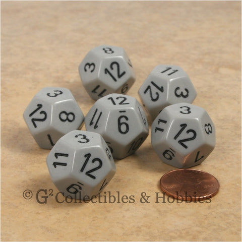 D12 RPG Dice Set : Opaque 6pc - Gray with Black Numbers