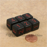 D6 RPG Dice Set : Opaque Black with Red Numbers 6pc