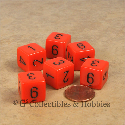 D6 RPG Dice Set : Opaque Orange with Black Numbers 6pc