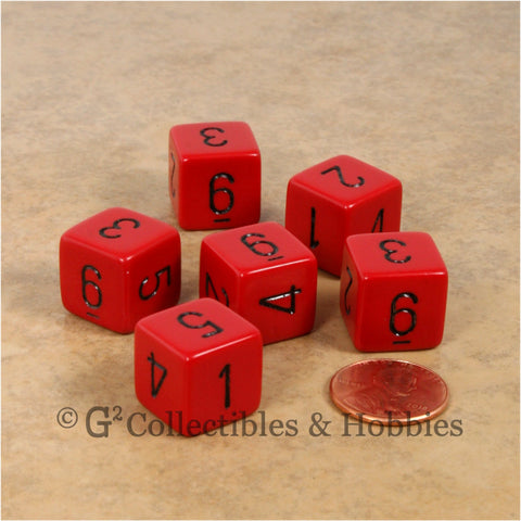 D6 RPG Dice Set : Opaque Red with Black Numbers 6pc