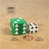 D6 25mm Jumbo Lucky Shamrock Dice 6pc & Bag Set