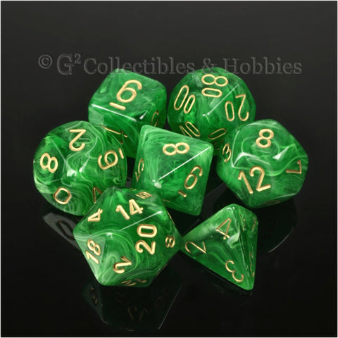 RPG Dice Set Vortex Green with Gold Numbers 7pc