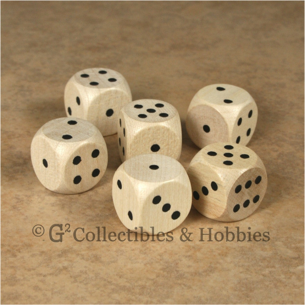 D6 16mm Wood (Clear Stained) 6pc Dice Set